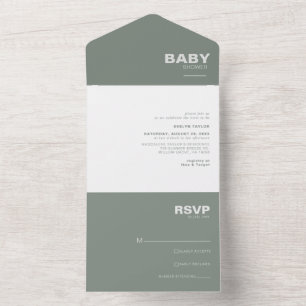 Invitación Todo En Uno Baby Shower verde formal elegante minimalista