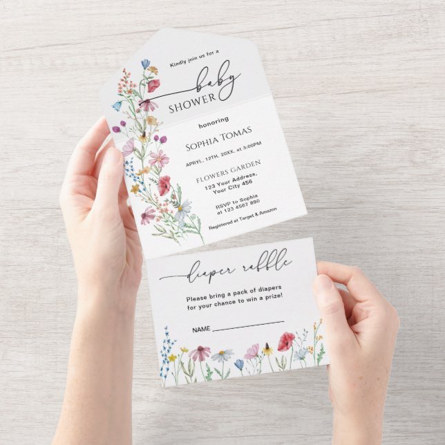 Invitación Todo En Uno Baby Shower Wildflowers (desgarro)