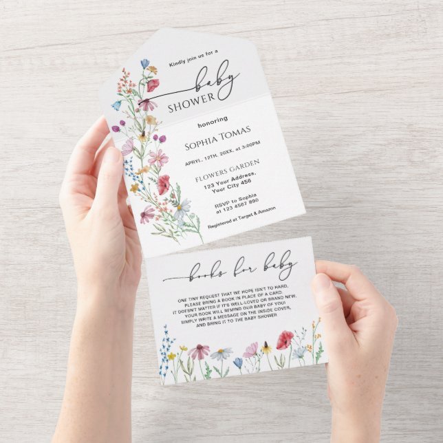 Invitación Todo En Uno Baby Shower Wildflowers (desgarro)