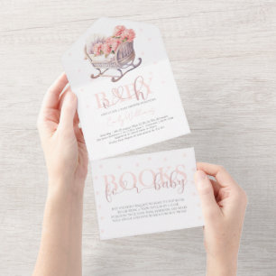 Invitación Todo En Uno Baby Shower y libros para el Purpurina de la cesta