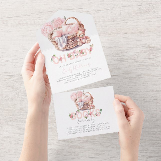 Invitación Todo En Uno Baby Shower y libros para la cesta de bebés (desgarro)