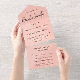 Invitación Todo En Uno Bachelorette Pink   Fiesta Minimalista moderno RSV