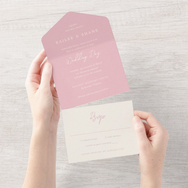 Invitación Todo En Uno Bailee Pink Modern Boda (desgarro)