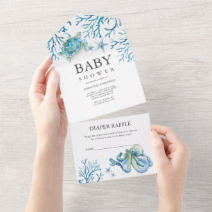Invitación Todo En Uno Bajo el mar Baby Shower todo en una sola invitació