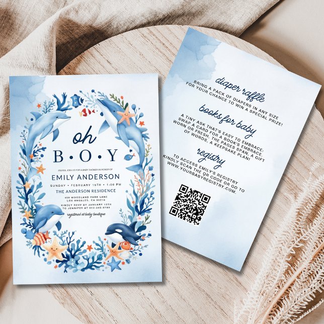 Invitación Todo en uno bajo el mar Oh Boy Blue Baby Shower (Subido por el creador)