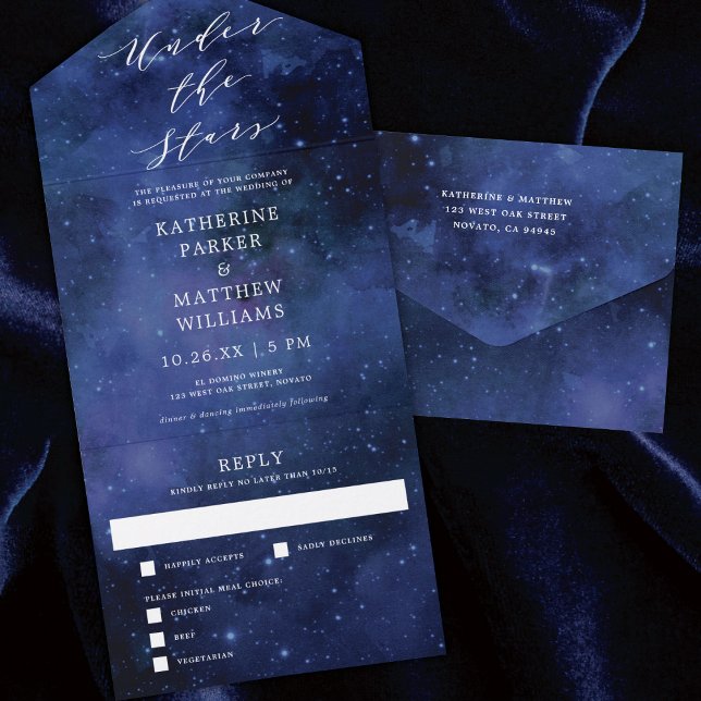 Invitación Todo En Uno Bajo Las Estrellas Elegante Boda De Astronomía Esp (Subido por el creador)
