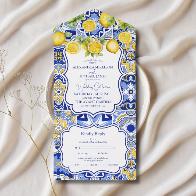 Invitación Todo En Uno Baldosas azules Boda Lemons (Subido por el creador)