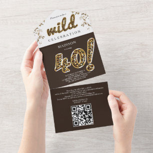 Invitación Todo En Uno Balón de Relieve metalizado Leopard 40 cumpleaños