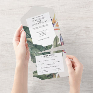 Invitación Todo En Uno Banana Sale del boda de acuarela tropical