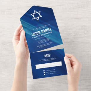Invitación Todo En Uno Bar Grunge azul moderno Mitzvah