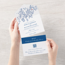 Invitación Todo En Uno Bar Harbor Elegante Boda QR de la Marina