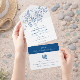 Invitación Todo En Uno Bar Harbor Elegante Marina QR Boda