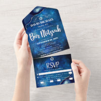 Bar Mitzvah Galaxia Azul Agata Letra Acuarela