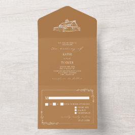 Invitación Todo En Uno Barn Rustic Goldenrod Wedding RSVP