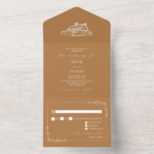 Invitación Todo En Uno Barn Rustic Goldenrod Wedding RSVP