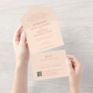 Invitación Todo En Uno Barrera elegante de código QR Peach moderno