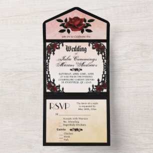 Invitación Todo En Uno Barrio Francés Gótico elegante de color crema