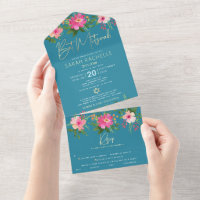 Bat Mitzvah Blue Gold Type Floral Watercolor Fiest