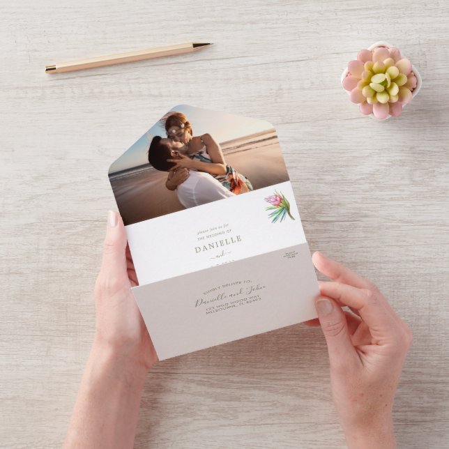 Invitación Todo En Uno Beach Paradise Photo Wedding RSVP (Video)