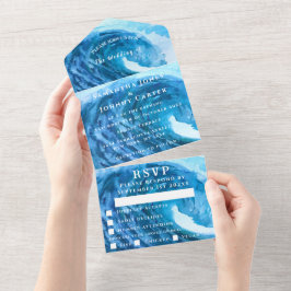 Invitación Todo En Uno Beach Watercolor Tropical Destination Ocean Wave