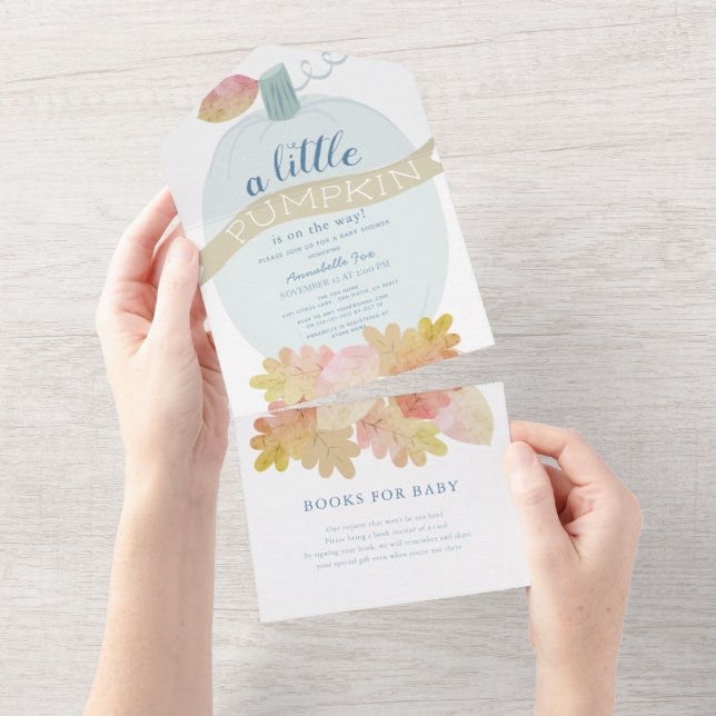 Invitación Todo En Uno Bebé Blue Pumpkin Baby Shower (desgarro)