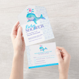 Invitación Todo En Uno Bebé ducha acuarela agua azul ballena