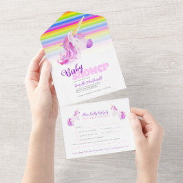 Invitación Todo En Uno Bebé ducha arco iris unicornio acuático