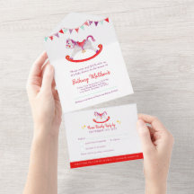 Bebé ducha mecedora caballo hobby lindo acuarela