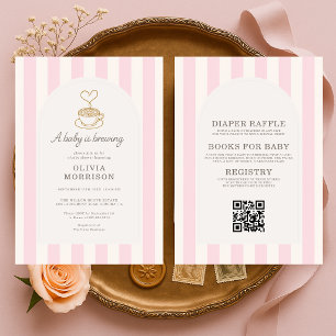 Invitación Todo en Uno Bebé está preparando Café Rosa Fiesta 