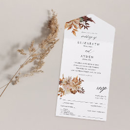 Invitación Todo En Uno Beige Fall Floral Boda