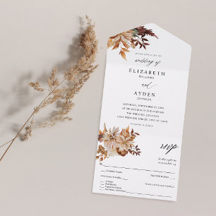 Invitación Todo En Uno Beige Fall Floral Boda