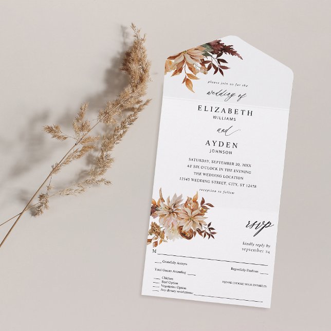 Invitación Todo En Uno Beige Fall Floral Boda (Subido por el creador)
