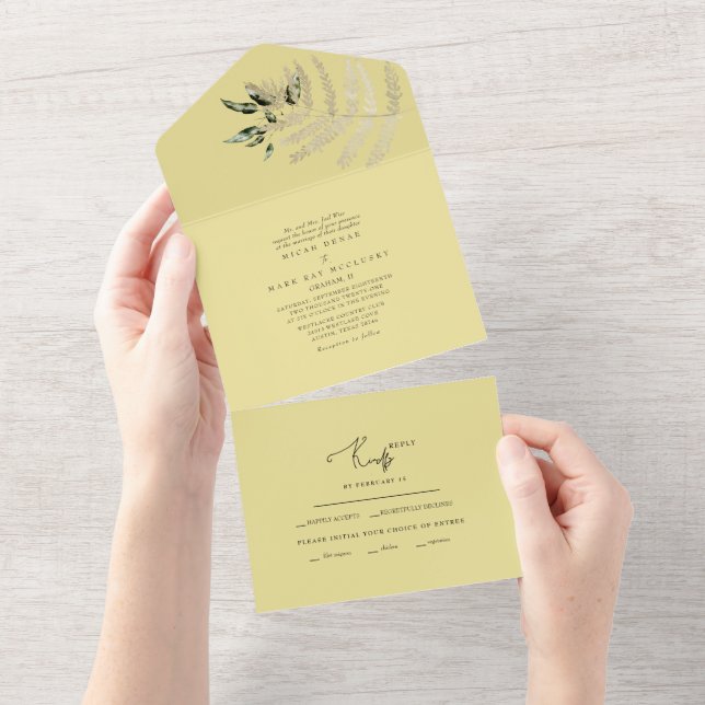 Invitación Todo En Uno Beige Pampas Boda amarillo (desgarro)