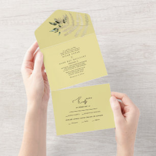 Invitación Todo En Uno Beige Pampas Boda amarillo