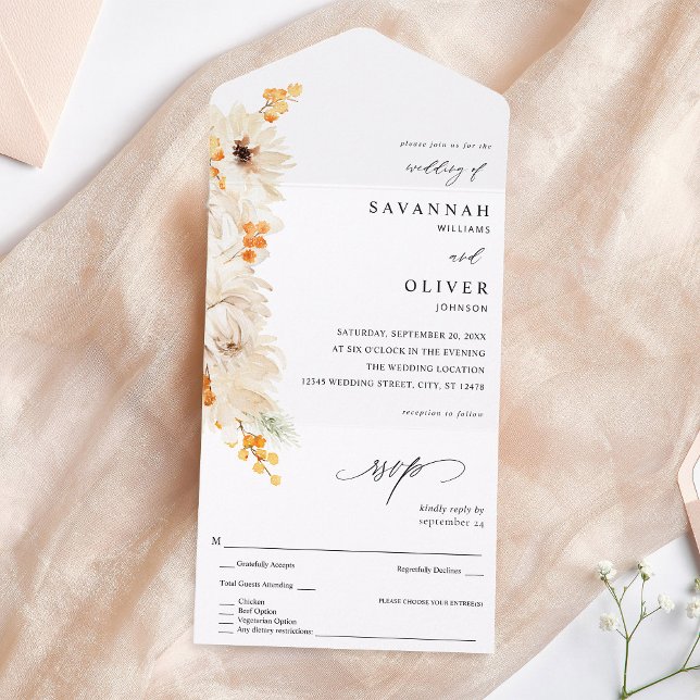Invitación Todo En Uno Beige y Naranja Floral (Subido por el creador)