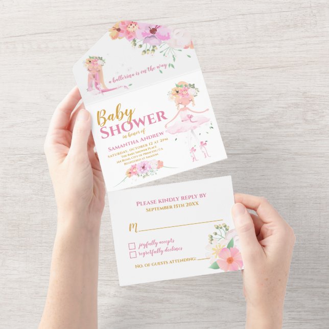 Invitación Todo En Uno Bella Ballerina Es un Baby Shower Chica (desgarro)