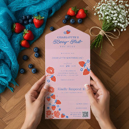 Invitación Todo En Uno Berry Sweet Baby Shower Wild Berries & Flowers