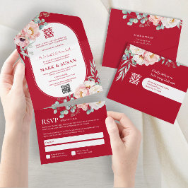 Invitación Todo En Uno Bilingual Vietnamese Peonies Traditional All In On