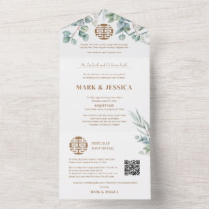 Invitación Todo En Uno Bilingüe Vietnamita Eucalipto Tradicional