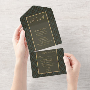 Invitación Todo En Uno Black Watch Clan Weathered Tartán todo en uno