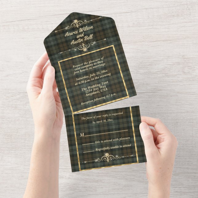 Invitación Todo En Uno Black Watch Weathered Original Escocia Tartán (desgarro)