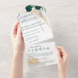 Invitación Todo En Uno Blanco de boda Todo en fecha de ahorro Esmeralda V