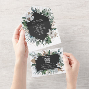 Invitación Todo En Uno Blanco floral geométrico botánico boda y RSVP