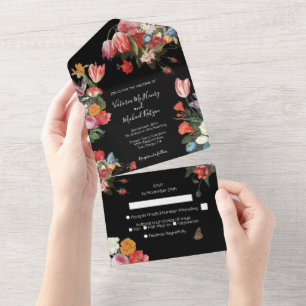 Invitación Todo En Uno Blooming Garden Dark y Moody Boda Kessel