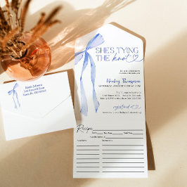 Invitación Todo En Uno Blue Bow Shes Tying Knot Bridal Shower