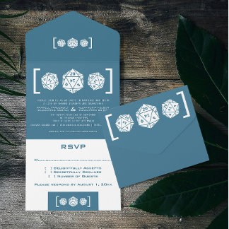 Invitación Todo En Uno Blue D20 Dice Gamer todo en una sola boda