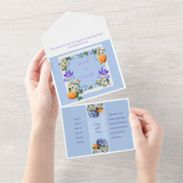 Invitación Todo En Uno Blue Floral All in One Wedding Invite