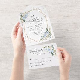 Invitación Todo En Uno Blue Flowers, White Flowers, Greenery, Birthday