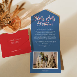 Invitación Todo En Uno Blue Holly Jolly Navidades Cuatro Noticias de Fami