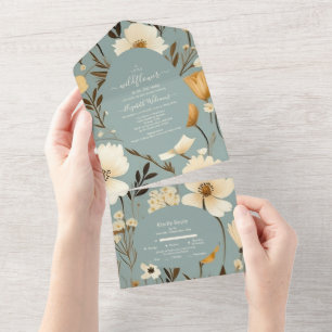 Invitación Todo En Uno Blue Retro Un Pequeño Baby Shower De Flor Silvestr